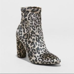 A NEW DAY | Norma Pull On Sock Bootie With Cylinder Heel  Leopard Print Size 11
